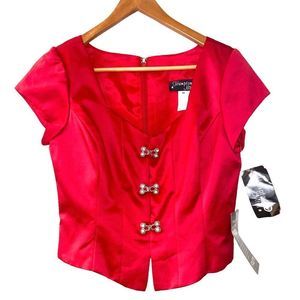 Vintage '80s red Hampton Nites Bustier Corset Top Rhinestone Clips